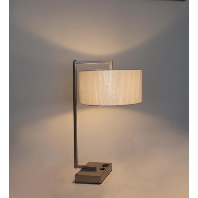 Brushed Nickel Desk Lamp with Convenience Outlet
